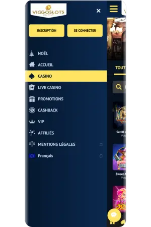 Navigation ViggoSlots casino enregistrement menu options accessible